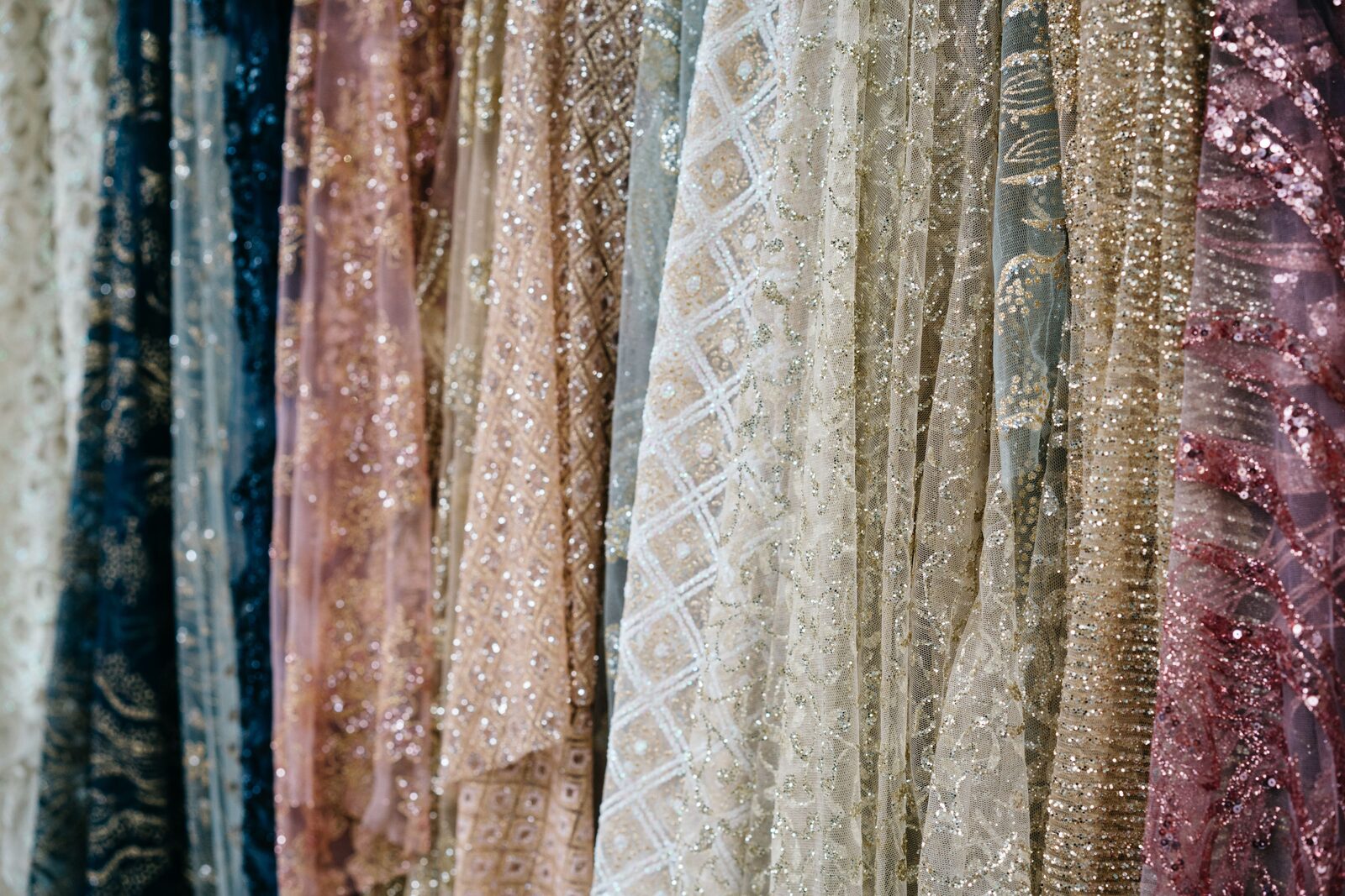 Georgette and chiffon fabric options for a custom farewell gown, handpicked in Doha
